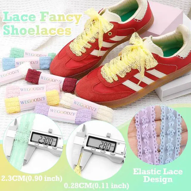 Alt view image 3 of 7 - Flat Lace Shoelaces for Women: 2 Pairs 2.3CM Wide Lacy Shoe Laces | Lace Fancy Designs, Soft and Elastic, Free Cut for DIY Decorations