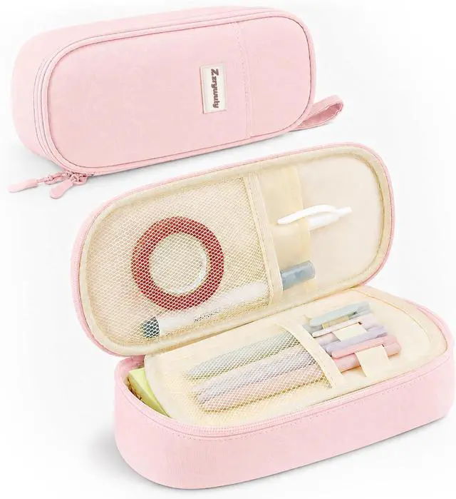 Main image of Zzrywuty Large Pencil Case, Big Capacity Pencil Pouch Office College School Stationery Pen Bag for Teen Girl Boy Men Women, Pink