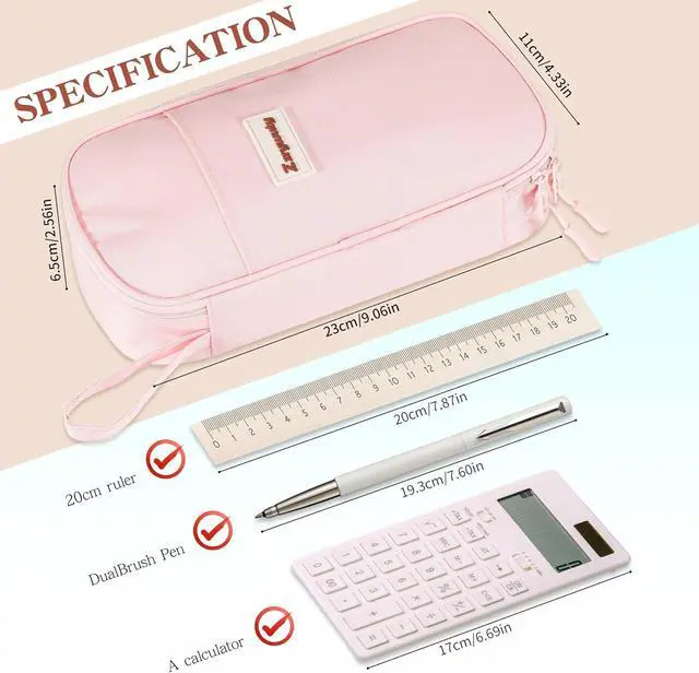 Alt view image 2 of 6 - Zzrywuty Large Pencil Case, Big Capacity Pencil Pouch Office College School Stationery Pen Bag for Teen Girl Boy Men Women, Pink