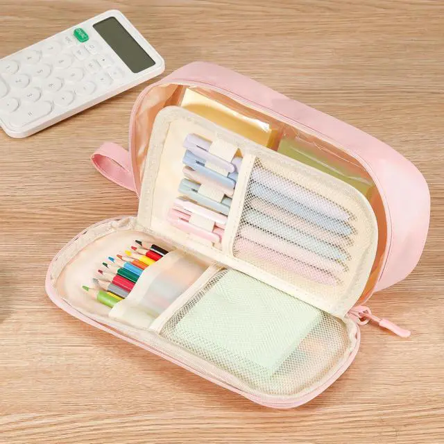 Alt view image 3 of 6 - Zzrywuty Large Pencil Case, Big Capacity Pencil Pouch Office College School Stationery Pen Bag for Teen Girl Boy Men Women, Pink