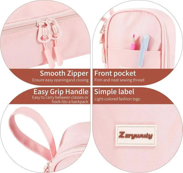 Alt view image 4 of 6 - Zzrywuty Large Pencil Case, Big Capacity Pencil Pouch Office College School Stationery Pen Bag for Teen Girl Boy Men Women, Pink