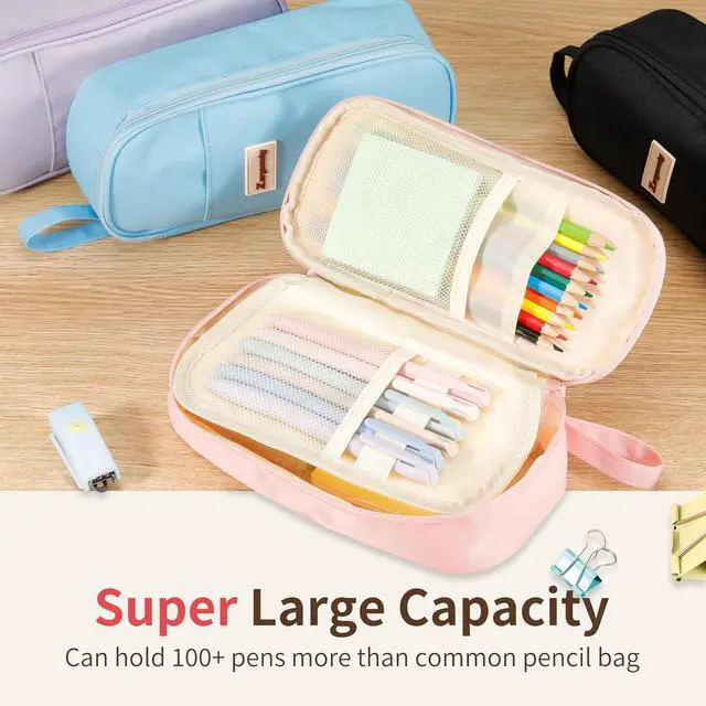 Alt view image 6 of 6 - Zzrywuty Large Pencil Case, Big Capacity Pencil Pouch Office College School Stationery Pen Bag for Teen Girl Boy Men Women, Pink