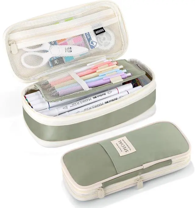 Main image of Large Capacity Pencil Case with Zipper, Aesthetic Pencil Pouch, Portable Stationery Organizer Bag for Teen and Adults, Big Pencil Bag for College, Office, Travel