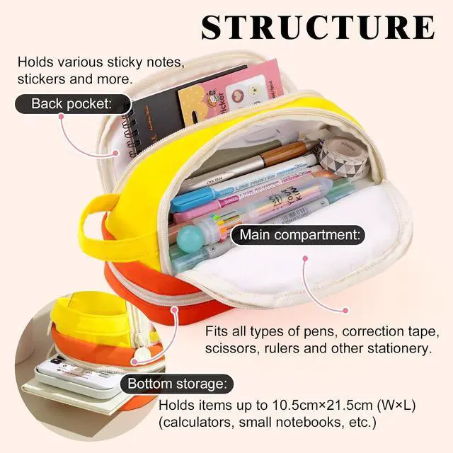 Alt view image 2 of 6 - CICIMELON Large Capacity Pencil Case, Cute Aesthetic Pencil Pouch with 3 Compartments, Big Pencil Bag Organizer for School Supplies, Pen Holder for Kids, Girls, Boys, Students