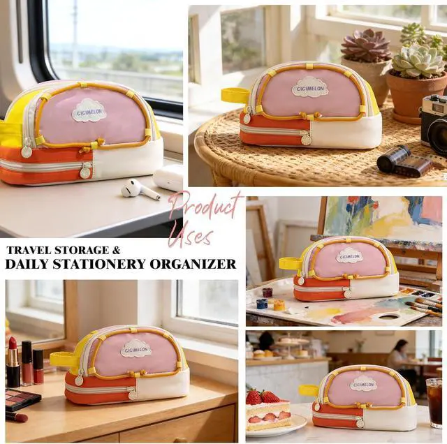 Alt view image 5 of 6 - CICIMELON Large Capacity Pencil Case, Cute Aesthetic Pencil Pouch with 3 Compartments, Big Pencil Bag Organizer for School Supplies, Pen Holder for Kids, Girls, Boys, Students
