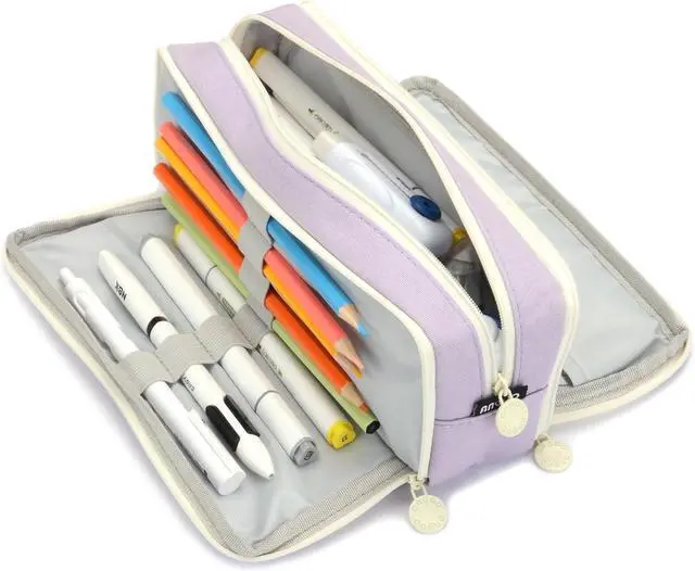 Main image of Large Capacity Special Aesthetic Pencil Case Organizer with 3 Compartments, Big Preppy School Pencil Pouch Bag for Girls Women Adults, Pencil Holder Pen Pouch Cases (Purple 2)