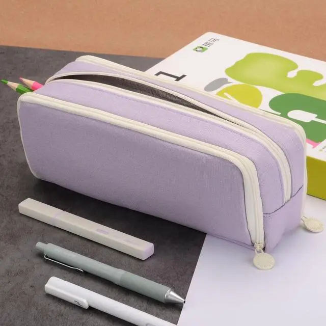 Alt view image 3 of 7 - Large Capacity Special Aesthetic Pencil Case Organizer with 3 Compartments, Big Preppy School Pencil Pouch Bag for Girls Women Adults, Pencil Holder Pen Pouch Cases (Purple 2)