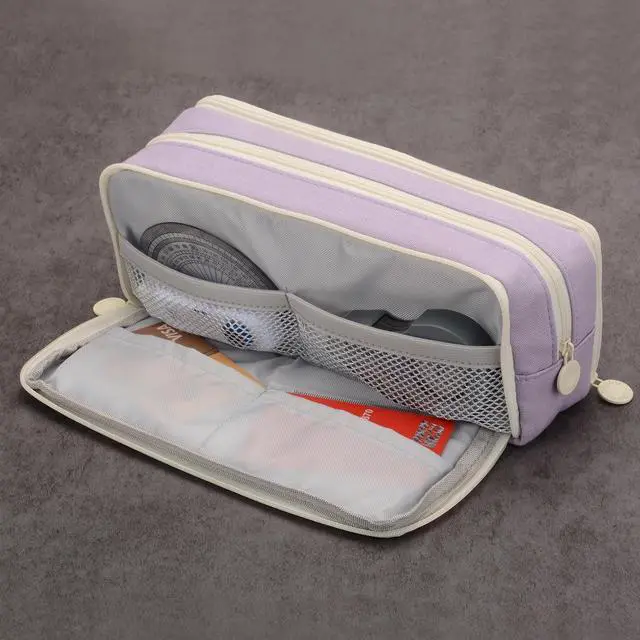 Alt view image 4 of 7 - Large Capacity Special Aesthetic Pencil Case Organizer with 3 Compartments, Big Preppy School Pencil Pouch Bag for Girls Women Adults, Pencil Holder Pen Pouch Cases (Purple 2)