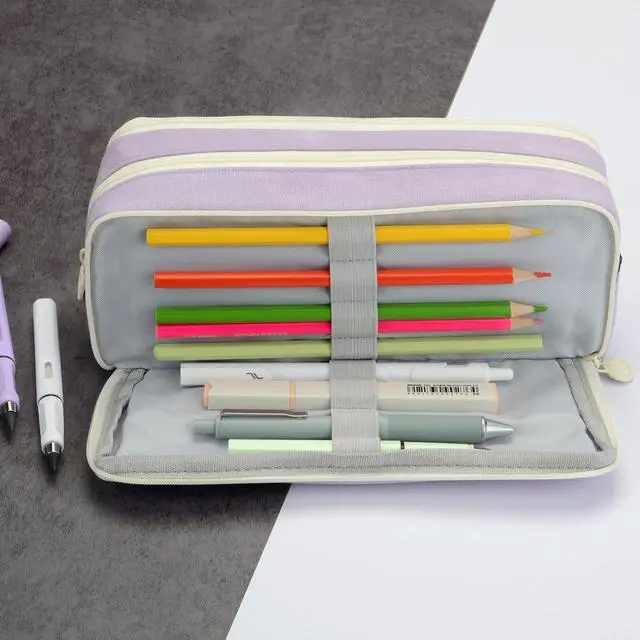 Alt view image 5 of 7 - Large Capacity Special Aesthetic Pencil Case Organizer with 3 Compartments, Big Preppy School Pencil Pouch Bag for Girls Women Adults, Pencil Holder Pen Pouch Cases (Purple 2)