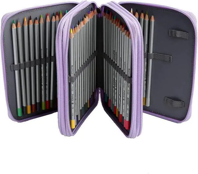 Alt view image 2 of 6 - 72 Slots Pencil Case Organizer w/Removal Handle Strap | 3-Layer Zipped Pencils Box Large for Colored Pencils Watercolor Pencils for Office and Travel for Artist