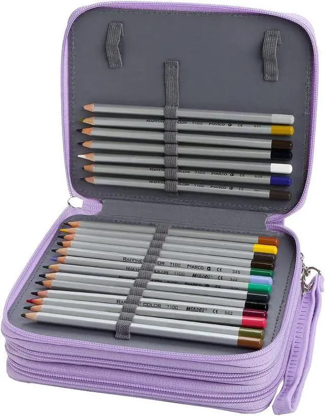 Alt view image 3 of 6 - 72 Slots Pencil Case Organizer w/Removal Handle Strap | 3-Layer Zipped Pencils Box Large for Colored Pencils Watercolor Pencils for Office and Travel for Artist