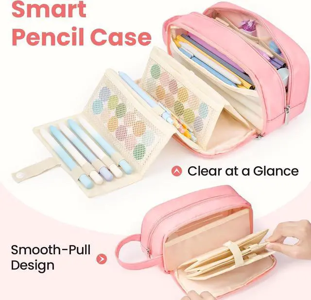 Alt view image 3 of 7 - Sooez Pencil Case, Large Pencil Pouch Pencil Bag with Pull-Out Organizer | For Quick Access, Cute Pencil Case with Sturdy Zipper, Aesthetic School Supplies for Girls Boy Women, Green