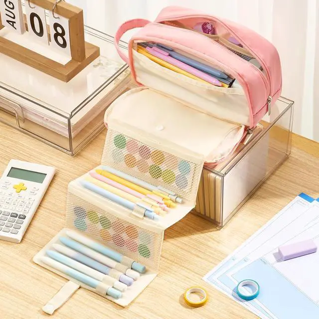 Alt view image 2 of 7 - Sooez Pencil Case, Large Pencil Pouch Pencil Bag with Pull-Out Organizer | For Quick Access, Cute Pencil Case with Sturdy Zipper, Aesthetic School Supplies for Girls Boy Women, Green