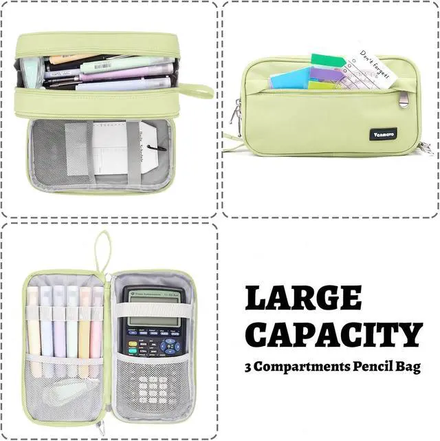 Alt view image 2 of 7 - Pencil Case Big Capacity Pen Pouch Large Storage Holder Marker Pen Bag Durable 3 Compartment School Office Desk Organizer Portable Cute Zipper Stationery for Kids Teen Student Boys Girls Adults
