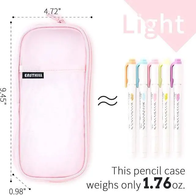 Alt view image 4 of 7 - EASTHILL Grid Mesh Pen Pencil Case with Zipper Clear Makeup Color Pouch Cosmetics Bag Multi-Purpose Travel School Teen Girls and Boys Transparent Stationary Bag Office Organizer Box for Adluts(Pink)