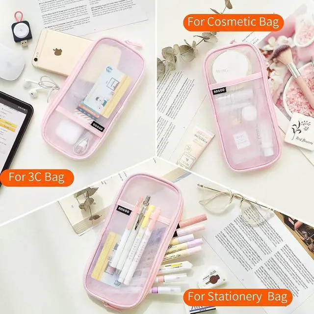 Alt view image 6 of 7 - EASTHILL Grid Mesh Pen Pencil Case with Zipper Clear Makeup Color Pouch Cosmetics Bag Multi-Purpose Travel School Teen Girls and Boys Transparent Stationary Bag Office Organizer Box for Adluts(Pink)
