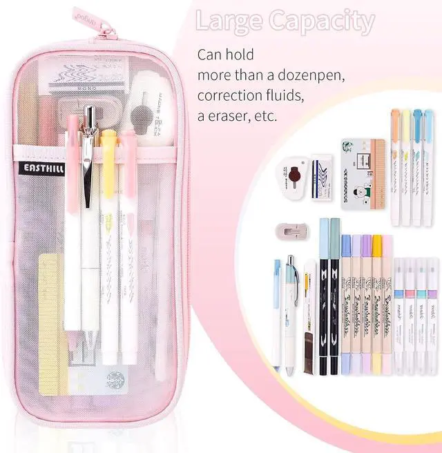 Alt view image 3 of 7 - EASTHILL Grid Mesh Pen Pencil Case with Zipper Clear Makeup Color Pouch Cosmetics Bag Multi-Purpose Travel School Teen Girls and Boys Transparent Stationary Bag Office Organizer Box for Adluts(Pink)