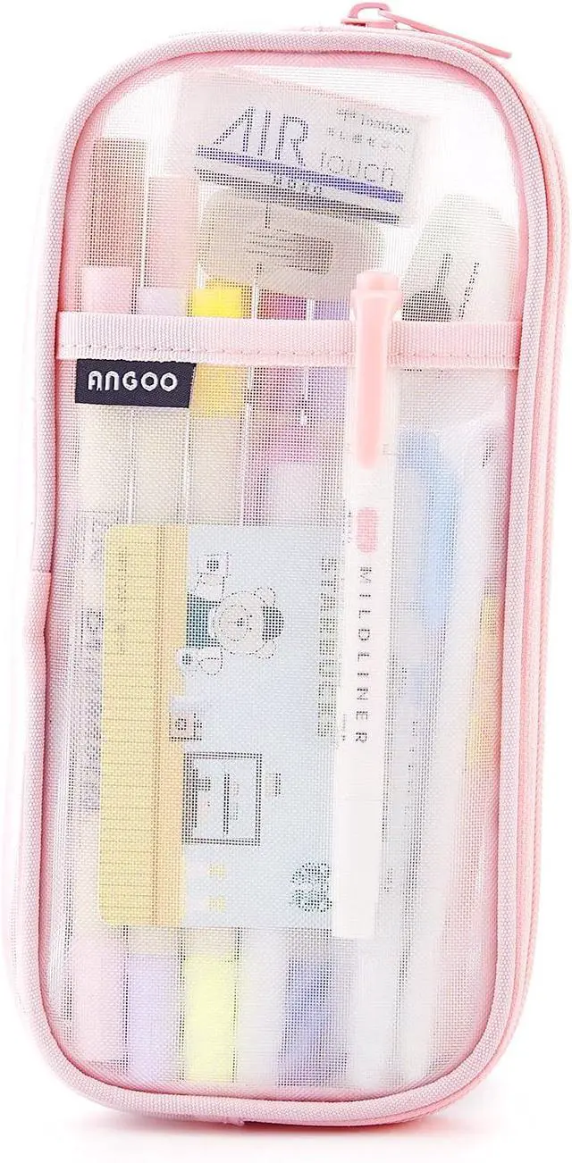 Alt view image 7 of 7 - EASTHILL Grid Mesh Pen Pencil Case with Zipper Clear Makeup Color Pouch Cosmetics Bag Multi-Purpose Travel School Teen Girls and Boys Transparent Stationary Bag Office Organizer Box for Adluts(Pink)