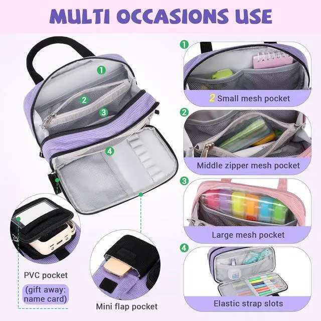 Alt view image 6 of 7 - Pencil Case Corduroy Multiple Compartments Pouch Bag for Girl, Black Purple