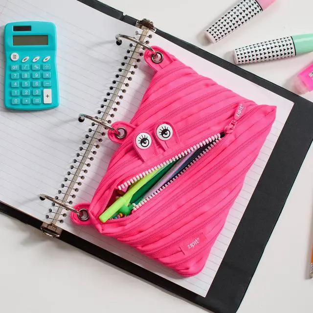 Alt view image 3 of 6 - ZIPIT Monster Pencil Case for Girls, Cute 3-Ring Binder Pouch ,Pink | One long zipper pouch, wide opening, machine washable, fits a 3-ring binder, holds 60 pens & pencils, great as makeup case
