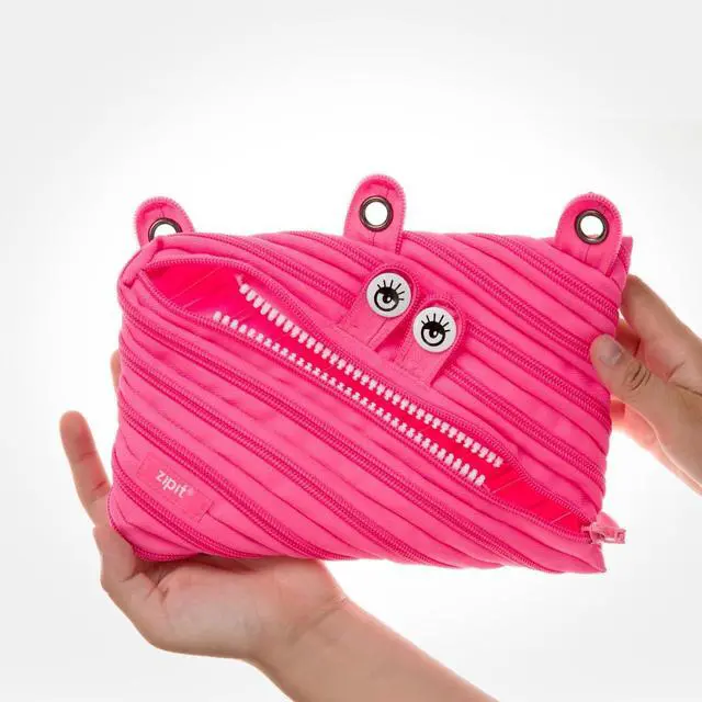 Alt view image 5 of 6 - ZIPIT Monster Pencil Case for Girls, Cute 3-Ring Binder Pouch ,Pink | One long zipper pouch, wide opening, machine washable, fits a 3-ring binder, holds 60 pens & pencils, great as makeup case