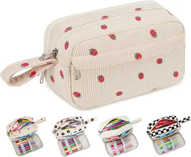 Main image of Bluboon Big Capacity Pencil Case Pencil Pouch Pen Case School Supplies Cute Pencil Box Pencil Bag for Teen Girls Boys Women Man (Strawberry Beige)