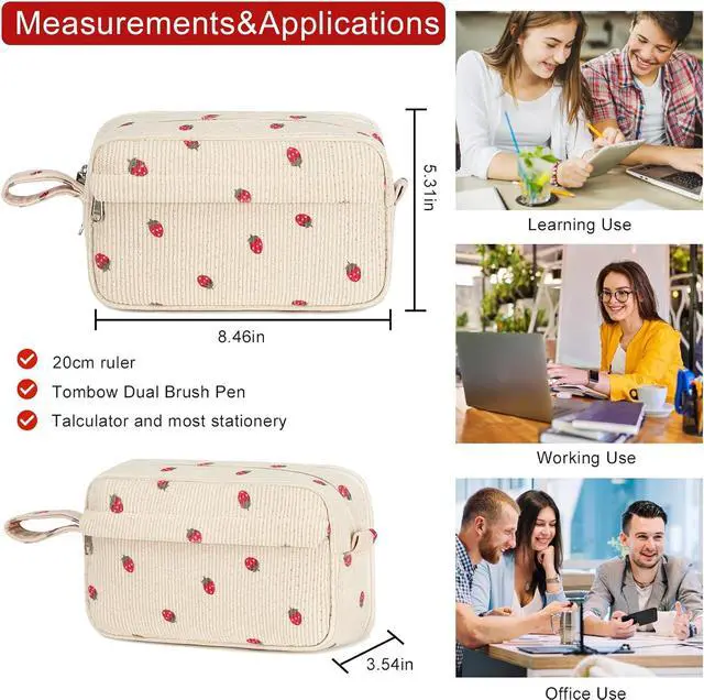 Alt view image 2 of 7 - Bluboon Big Capacity Pencil Case Pencil Pouch Pen Case School Supplies Cute Pencil Box Pencil Bag for Teen Girls Boys Women Man (Strawberry Beige)