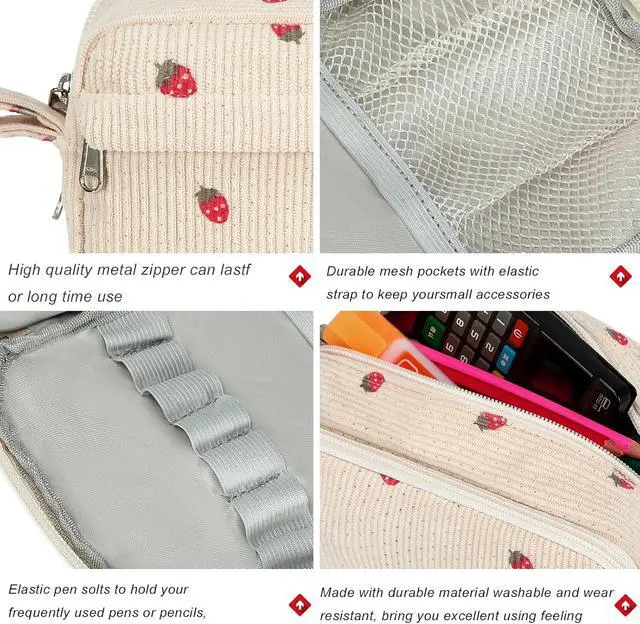 Alt view image 4 of 7 - Bluboon Big Capacity Pencil Case Pencil Pouch Pen Case School Supplies Cute Pencil Box Pencil Bag for Teen Girls Boys Women Man (Strawberry Beige)