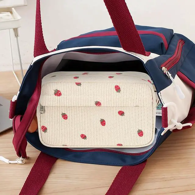 Alt view image 5 of 7 - Bluboon Big Capacity Pencil Case Pencil Pouch Pen Case School Supplies Cute Pencil Box Pencil Bag for Teen Girls Boys Women Man (Strawberry Beige)
