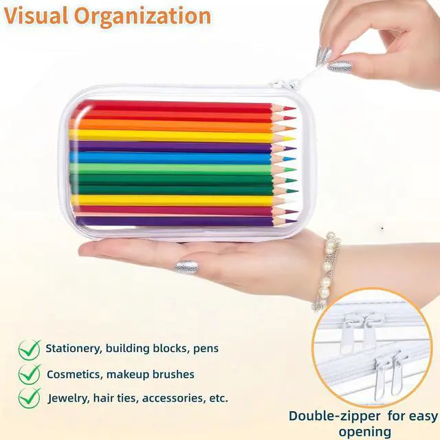 Alt view image 3 of 6 - Thickened Clear Hard Shell Zipper Case,Professional-Grade Plastic Clear Zipper Pencil Case, Toiletry Pouch, Travel Organizer, Cosmetic Bag, Toy Storage Bins (2PCS-S)