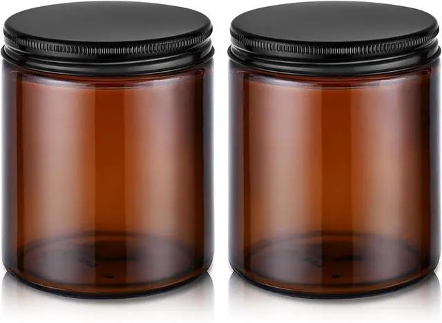 Main image of 8 oz Glass Jars with Metal Lids, 2 Pack Small Amber Glass Jars with Lids | Leakproof, BPA-Free, Empty Glass Containers with Blank Labels for Sample, Cream, Lotion, Honey, Powder