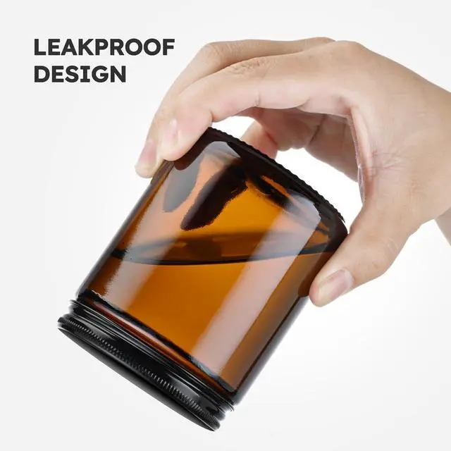 Alt view image 4 of 7 - 8 oz Glass Jars with Metal Lids, 2 Pack Small Amber Glass Jars with Lids | Leakproof, BPA-Free, Empty Glass Containers with Blank Labels for Sample, Cream, Lotion, Honey, Powder