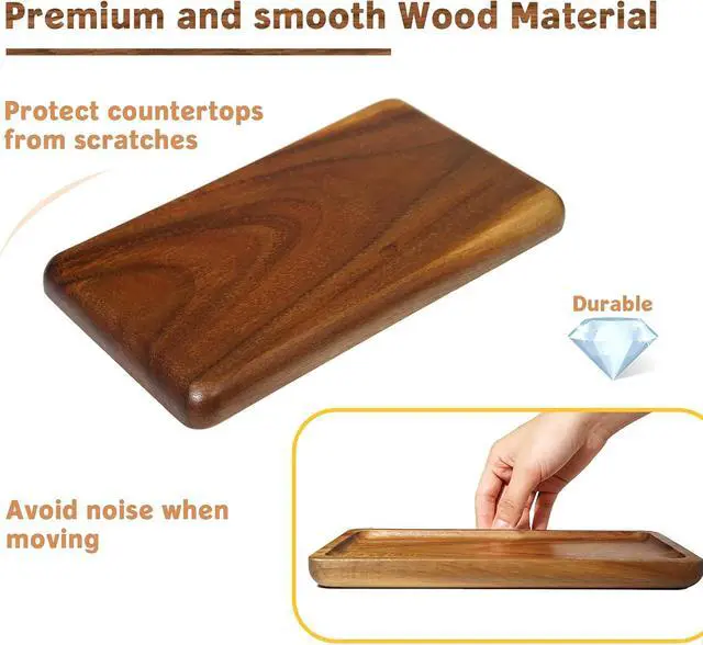 Alt view image 5 of 7 - Salt and Pepper Grinder Wood Tray, Kitchen Seasoning Bottle Stand Holder Countertop Organizer, Rustic and Small Rectangle Serving Platter Dining Table Protector Home Decor