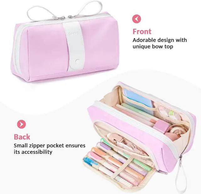 Alt view image 2 of 7 - Sooez Big Capacity Pencil Case, Extra Large Pencil Pouch with Zipper Pocket | Wide Opening Pencil Bag, Portable Stationery Pouch, Cute School Office Supplies for Teens Girls Adults, Purple