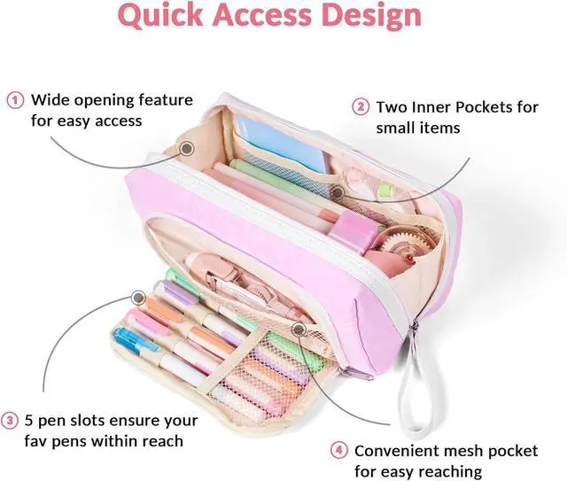 Alt view image 3 of 7 - Sooez Big Capacity Pencil Case, Extra Large Pencil Pouch with Zipper Pocket | Wide Opening Pencil Bag, Portable Stationery Pouch, Cute School Office Supplies for Teens Girls Adults, Purple