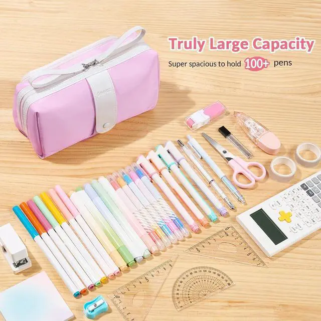 Alt view image 4 of 7 - Sooez Big Capacity Pencil Case, Extra Large Pencil Pouch with Zipper Pocket | Wide Opening Pencil Bag, Portable Stationery Pouch, Cute School Office Supplies for Teens Girls Adults, Purple