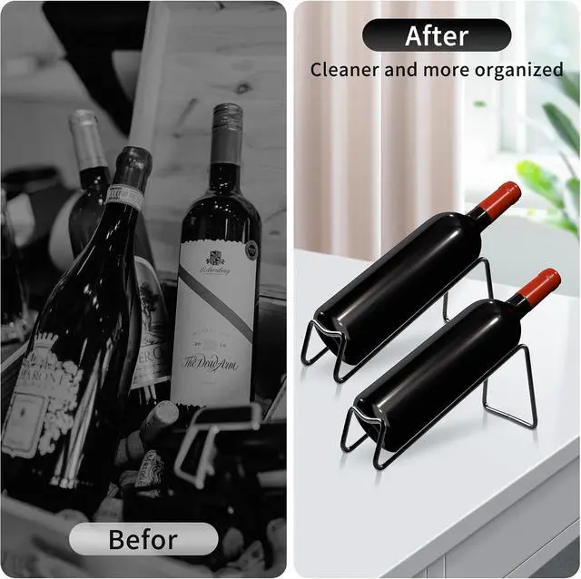 Alt view image 3 of 7 - TONLEA Countertop Wine Rack, 2 Pcs Wine Bottle Holder, Metal Small Wine Rack, Tabletop Wine Storage Stand for Cabinet, Pantry, Bar, Black