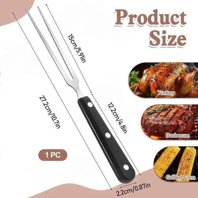 Alt view image 2 of 7 - Carving Fork for Meat, Grill Serving Forks Heavy Duty Two Prong Meats Forks Two Prong Stainless Steel Meat Fork with Long Heat Resistant Handle for Slicing Serving Roasts, BBQ Kitchen Grill Essential