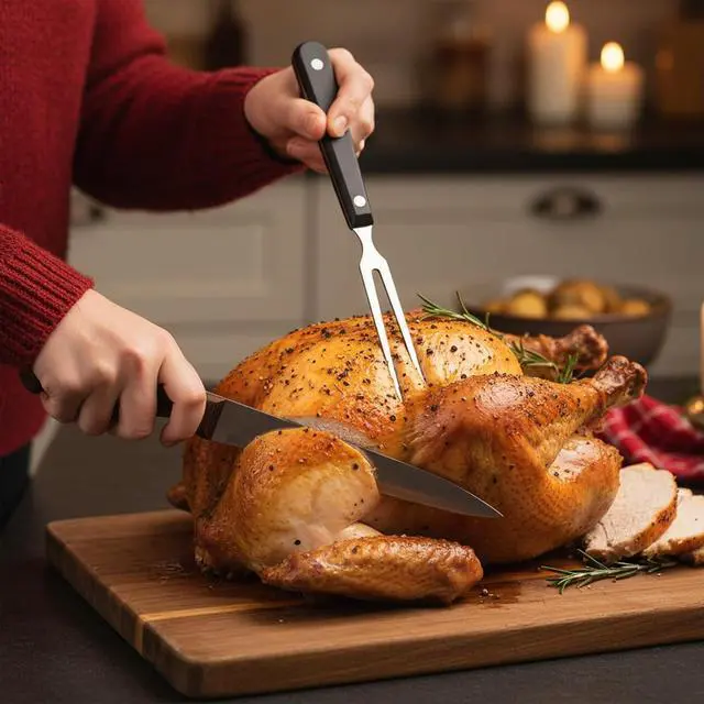 Alt view image 5 of 7 - Carving Fork for Meat, Grill Serving Forks Heavy Duty Two Prong Meats Forks Two Prong Stainless Steel Meat Fork with Long Heat Resistant Handle for Slicing Serving Roasts, BBQ Kitchen Grill Essential