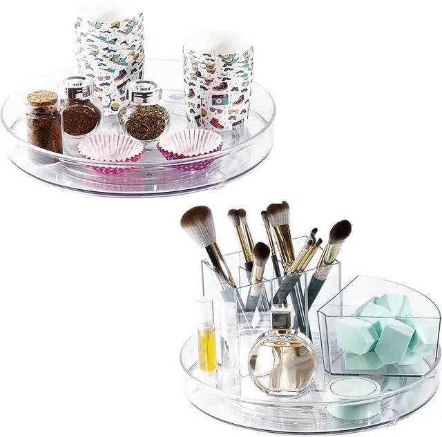 Main image of 2 Pack Lazy Susan 9.25" Turntable Rotating Spin Organizer Storage | Pantry Organizers and Storage Container Bins Spice Rack Cabinet Condiment for Countertop Kitchen Fridge Bathroom Holder Clear
