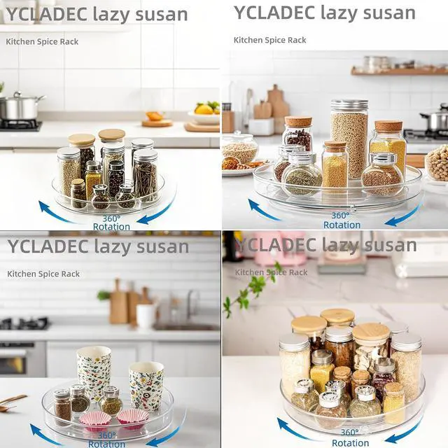 Alt view image 2 of 7 - 2 Pack Lazy Susan 9.25" Turntable Rotating Spin Organizer Storage | Pantry Organizers and Storage Container Bins Spice Rack Cabinet Condiment for Countertop Kitchen Fridge Bathroom Holder Clear