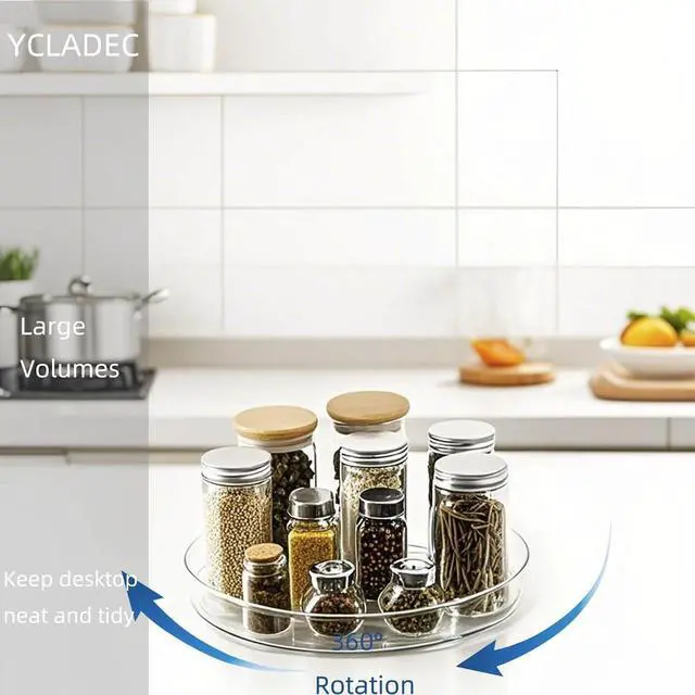 Alt view image 3 of 7 - 2 Pack Lazy Susan 9.25" Turntable Rotating Spin Organizer Storage | Pantry Organizers and Storage Container Bins Spice Rack Cabinet Condiment for Countertop Kitchen Fridge Bathroom Holder Clear