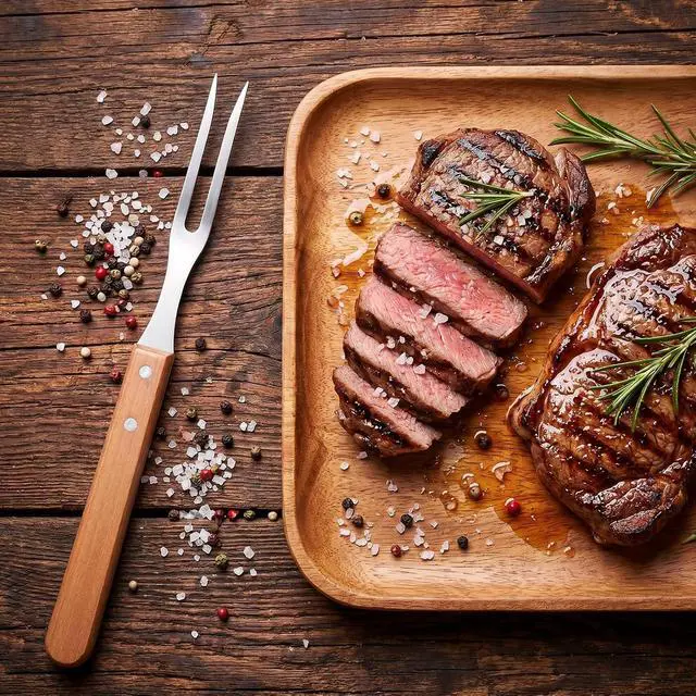 Alt view image 6 of 7 - Meat Fork, 13 Inch Stainless Steel Carving Fork, Two-Pronged Design | Cooking Fork, Stainless Steel BBQ Fork with Wood Handle for Kitchen Barbecue Serving Cooking Grilling Roasting