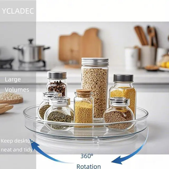 Alt view image 6 of 7 - 2 Pack Lazy Susan 9.25" Turntable Rotating Spin Organizer Storage | Pantry Organizers and Storage Container Bins Spice Rack Cabinet Condiment for Countertop Kitchen Fridge Bathroom Holder Clear