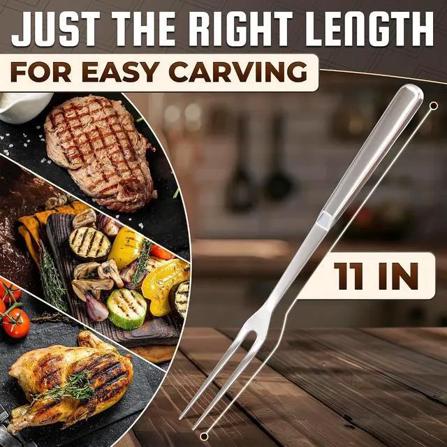 Alt view image 2 of 7 - Meat Fork 2 Prongs, 11 In, 430 Stainless Steel, for Cooking & Serving | Meat Carving Fork for Cooking, Grilling and Roasting; Long Handle; Rust-Resistant & Polished Surface, One-Piece Construction