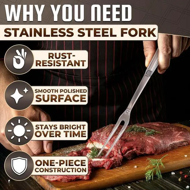 Alt view image 3 of 7 - Meat Fork 2 Prongs, 11 In, 430 Stainless Steel, for Cooking & Serving | Meat Carving Fork for Cooking, Grilling and Roasting; Long Handle; Rust-Resistant & Polished Surface, One-Piece Construction