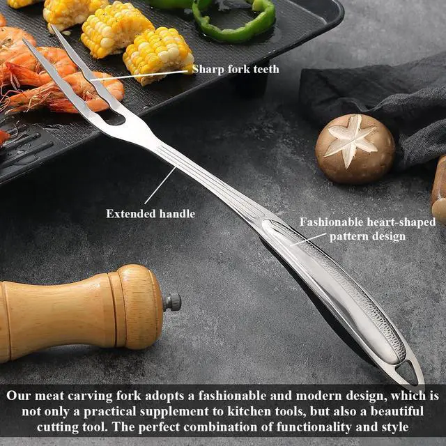 Alt view image 3 of 7 - Meat Fork, Heavy Duty Stainless Steel Carving Cooking Fork, Grill Serving Fork for Slicing & Serving Roasts, Turkey, BBQ Comfortable Non-Slip Grip, Kitchen & Grill Essential