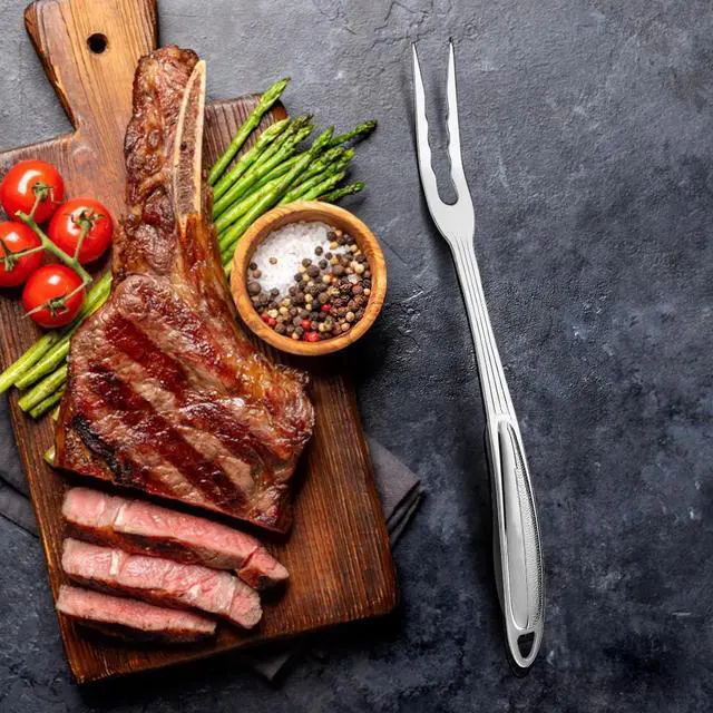 Alt view image 4 of 7 - Meat Fork, Heavy Duty Stainless Steel Carving Cooking Fork, Grill Serving Fork for Slicing & Serving Roasts, Turkey, BBQ Comfortable Non-Slip Grip, Kitchen & Grill Essential