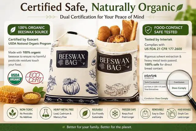 Alt view image 2 of 7 - 2-Pack Organic Beeswax Bread Bags for Sourdough, Removable Liner | Removable double-layer design for easier cleaning. XL 17 x 12 in bags fit sourdough boules, sandwich loaves and baguettes.