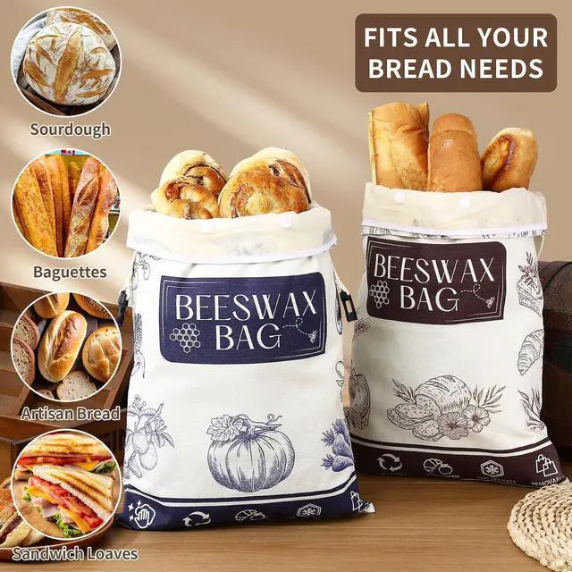 Alt view image 4 of 7 - 2-Pack Organic Beeswax Bread Bags for Sourdough, Removable Liner | Removable double-layer design for easier cleaning. XL 17 x 12 in bags fit sourdough boules, sandwich loaves and baguettes.